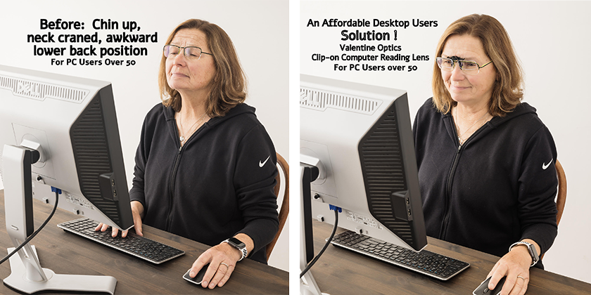 Clip-on Computer Reading Lens-The Bifocal Age Desktop Solution to Eye and Neck Strain Working on a PC